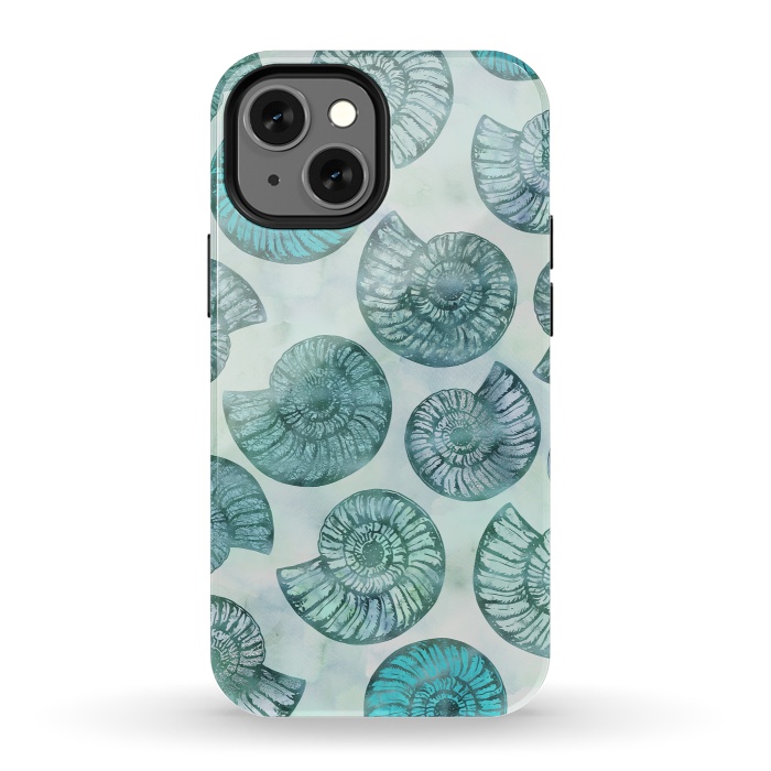 iPhone 13 mini StrongFit Teal Fossils And Ammonites by Andrea Haase
