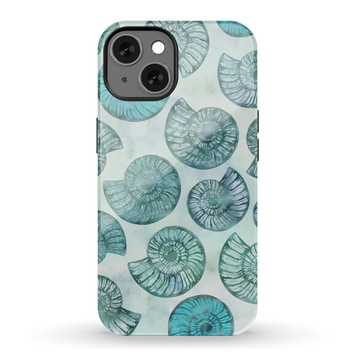 iPhone 13 StrongFit Teal Fossils And Ammonites by Andrea Haase