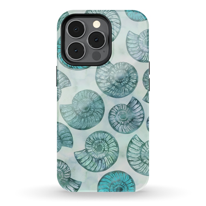 iPhone 13 pro StrongFit Teal Fossils And Ammonites by Andrea Haase