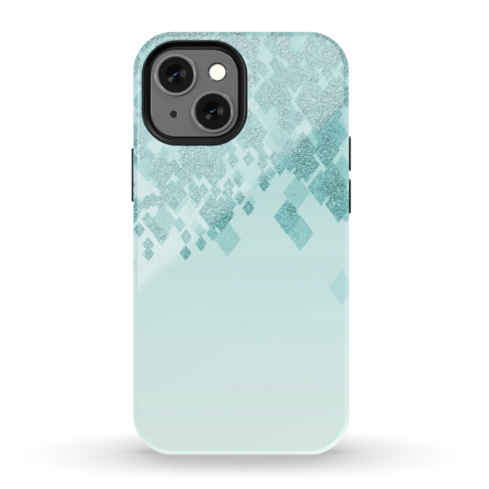 iPhone 13 mini StrongFit Turquoise Faux Glitter Diamonds by Andrea Haase