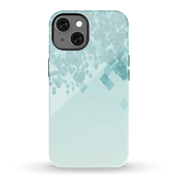 iPhone 13 StrongFit Turquoise Faux Glitter Diamonds by Andrea Haase