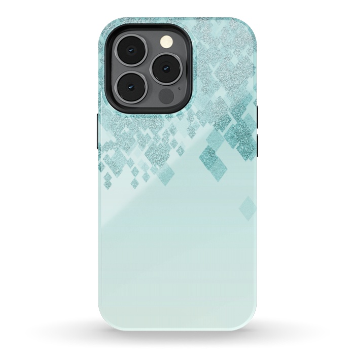 iPhone 13 pro StrongFit Turquoise Faux Glitter Diamonds by Andrea Haase