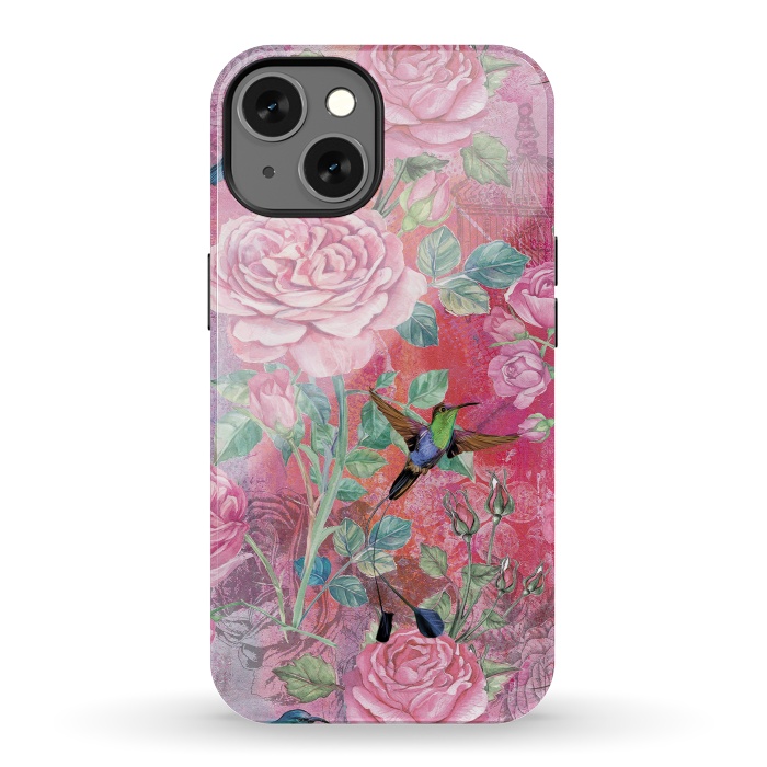 iPhone 13 StrongFit Roses and Hummingbirds by  Utart