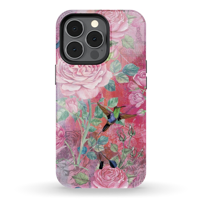 iPhone 13 pro StrongFit Roses and Hummingbirds by  Utart