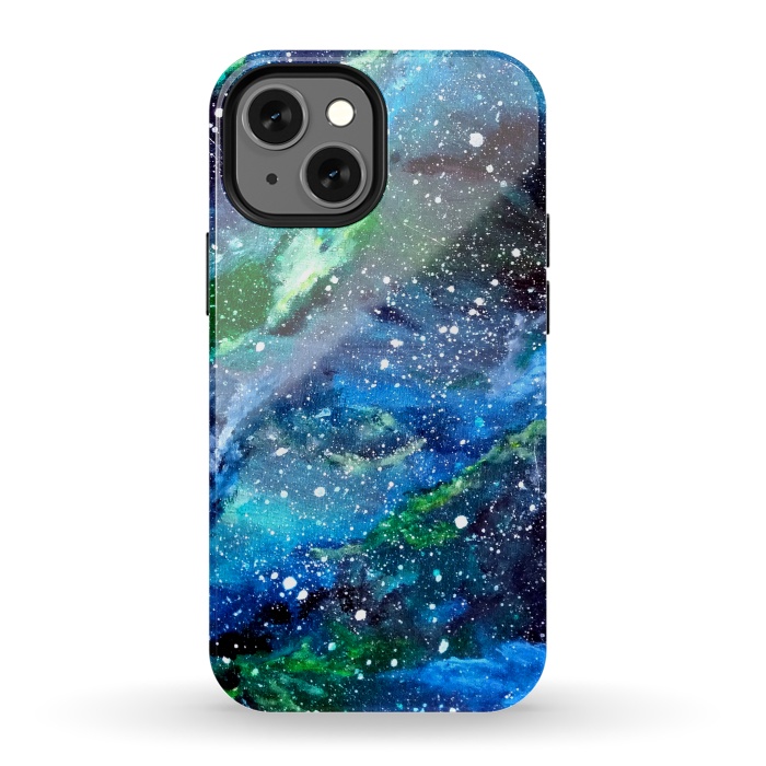 iPhone 13 mini StrongFit Galaxy in Blue and Green by Gringoface Designs