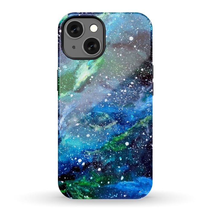iPhone 13 StrongFit Galaxy in Blue and Green by Gringoface Designs