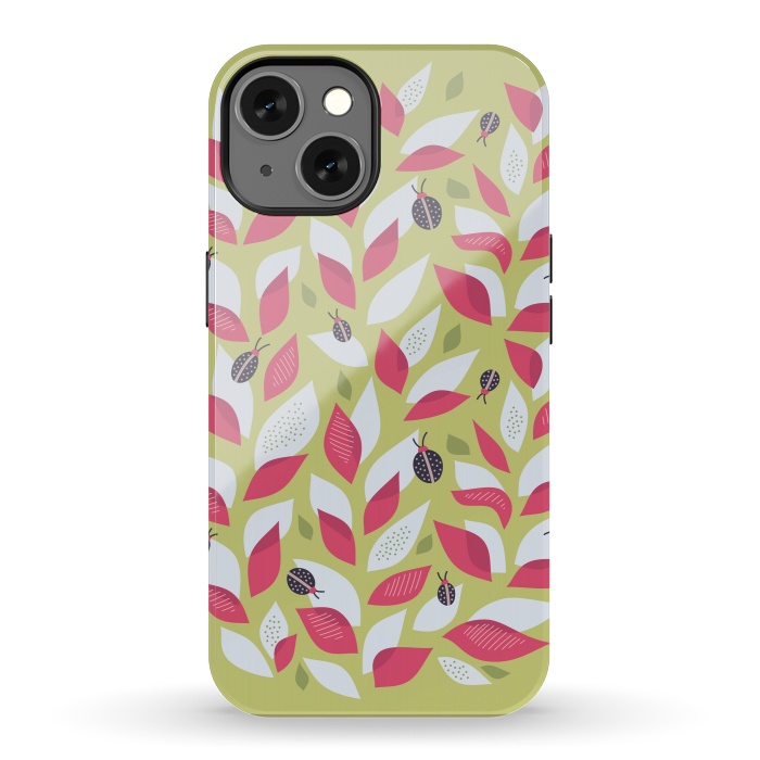 iPhone 13 StrongFit Green Plant With Pink Leaves And Ladybugs Spring by Boriana Giormova