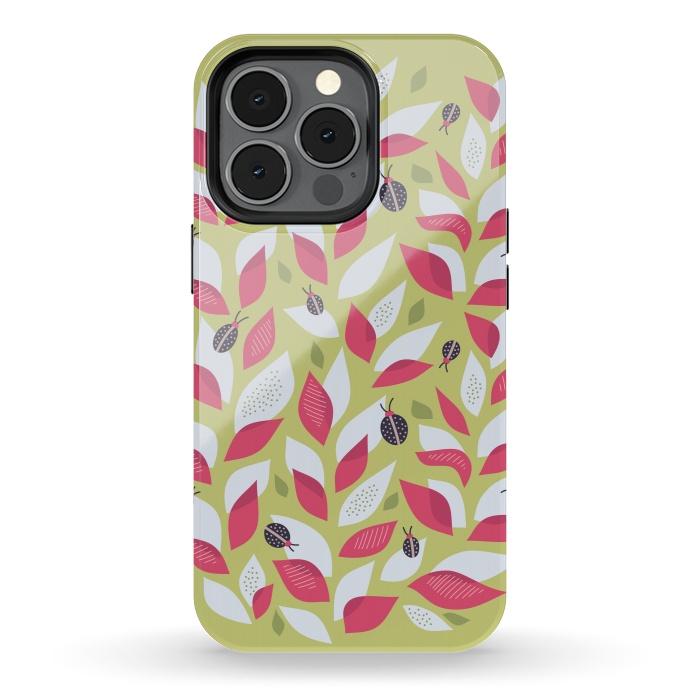 iPhone 13 pro StrongFit Green Plant With Pink Leaves And Ladybugs Spring by Boriana Giormova