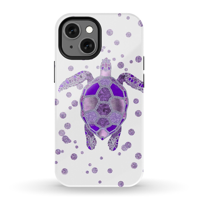iPhone 13 mini StrongFit Shimmering Purple Turtle by Andrea Haase