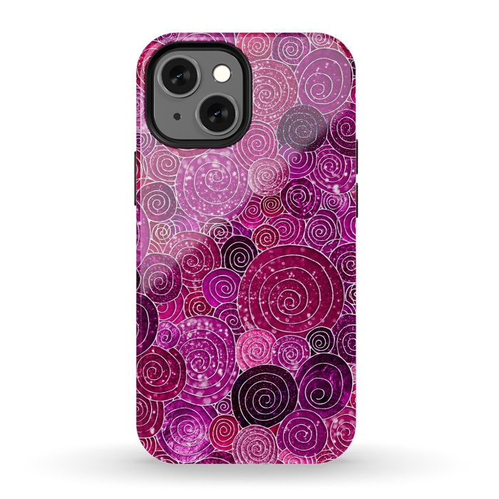 iPhone 13 mini StrongFit Pink and Purple Metal Foil Circles  by  Utart