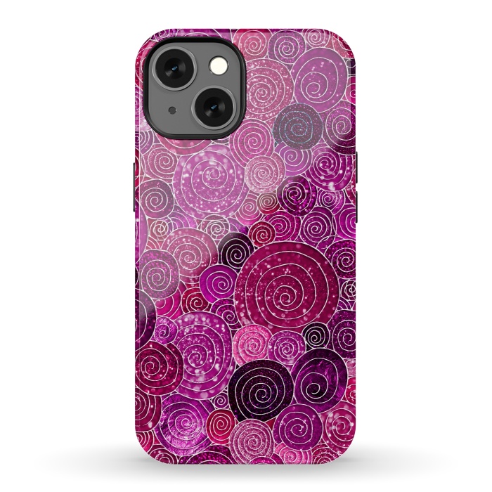 iPhone 13 StrongFit Pink and Purple Metal Foil Circles  by  Utart