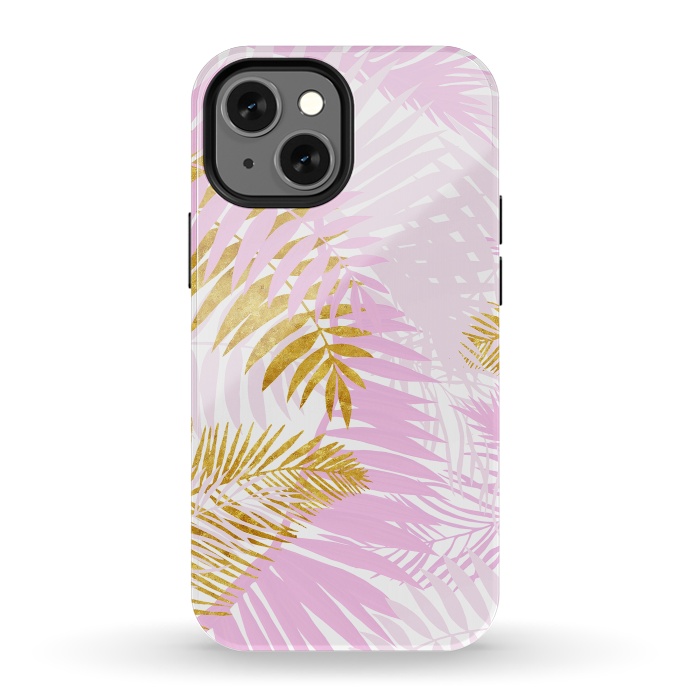 iPhone 13 mini StrongFit Pink and Gold Palm Leaves by  Utart