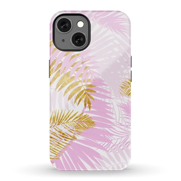iPhone 13 StrongFit Pink and Gold Palm Leaves by  Utart