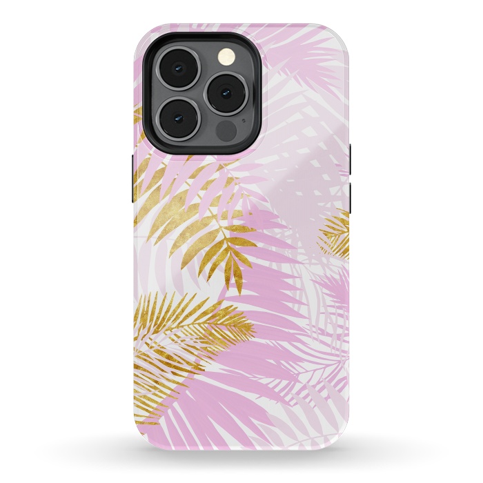 iPhone 13 pro StrongFit Pink and Gold Palm Leaves by  Utart