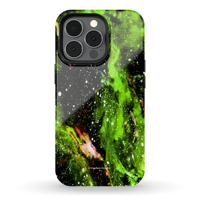 iPhone 13 pro StrongFit Green Galaxy by Gringoface Designs
