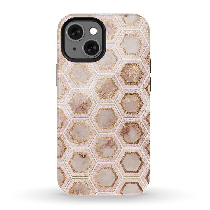 iPhone 13 mini StrongFit Marble and Rose Gold Honeycomb Pattern by  Utart