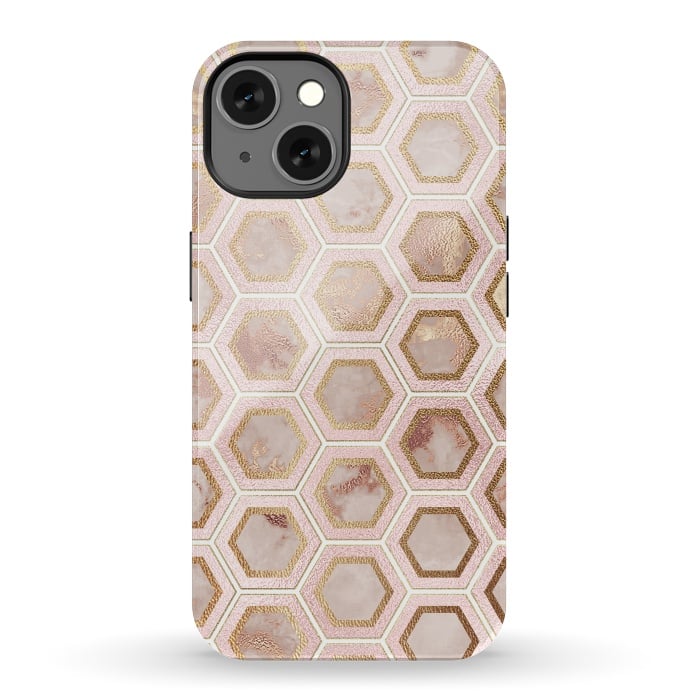 iPhone 13 StrongFit Marble and Rose Gold Honeycomb Pattern by  Utart