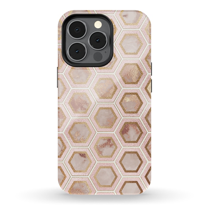 iPhone 13 pro StrongFit Marble and Rose Gold Honeycomb Pattern by  Utart