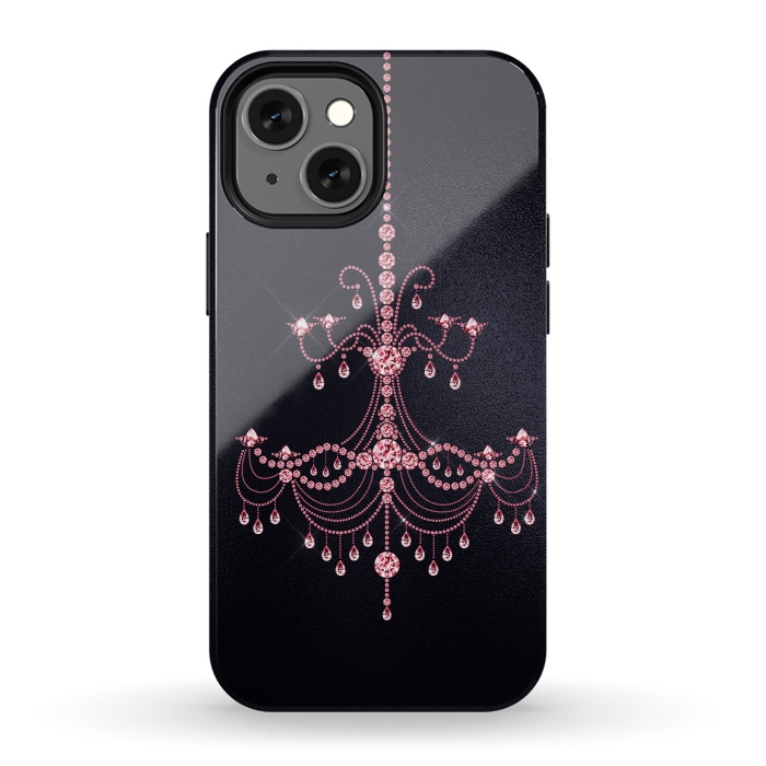 iPhone 13 mini StrongFit Pink sparkling chandelier on metal black  by  Utart