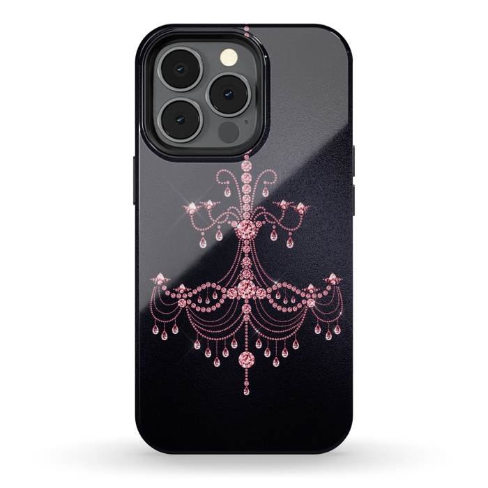 iPhone 13 pro StrongFit Pink sparkling chandelier on metal black  by  Utart