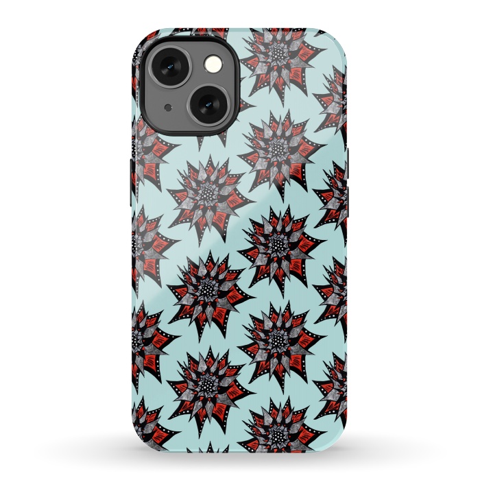 iPhone 13 StrongFit Spiked Abstract Ink Drawn Flower Pattern by Boriana Giormova