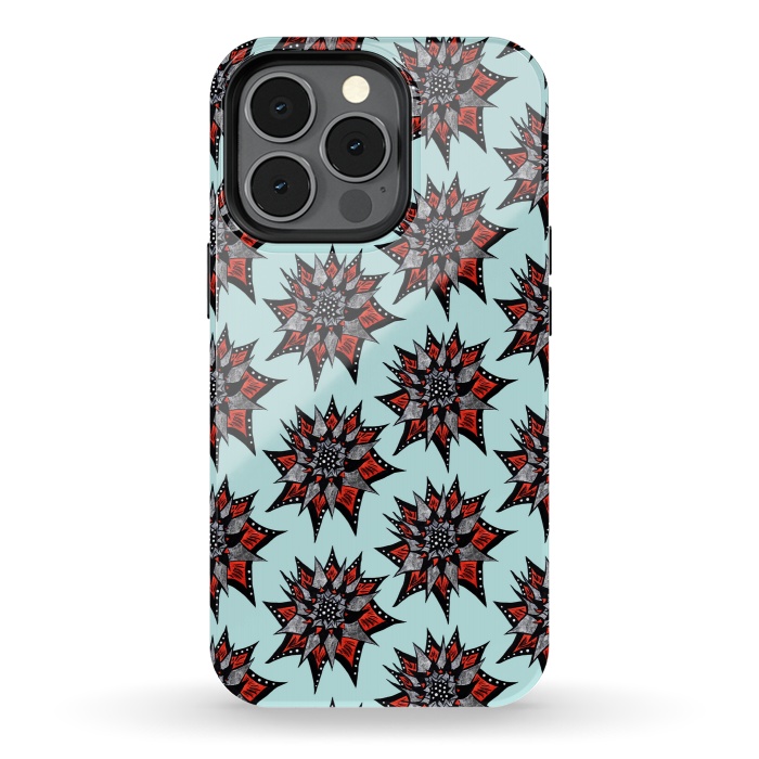 iPhone 13 pro StrongFit Spiked Abstract Ink Drawn Flower Pattern by Boriana Giormova