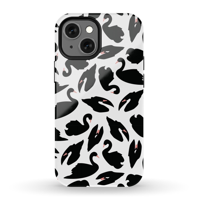 iPhone 13 mini StrongFit Black Swan Pattern on White 031 by Jelena Obradovic