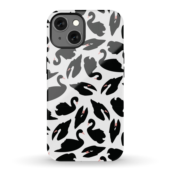 iPhone 13 StrongFit Black Swan Pattern on White 031 by Jelena Obradovic