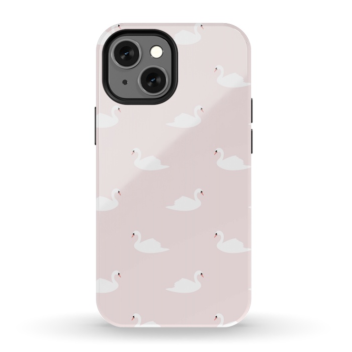 iPhone 13 mini StrongFit Swan pattern on pink 033 by Jelena Obradovic