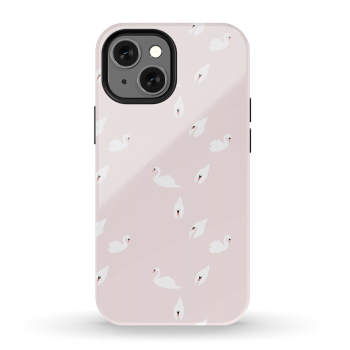 iPhone 13 mini StrongFit Swan Pattern on Pink 034 by Jelena Obradovic