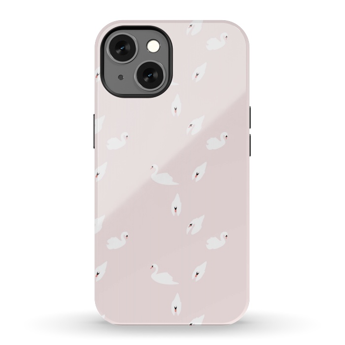 iPhone 13 StrongFit Swan Pattern on Pink 034 by Jelena Obradovic