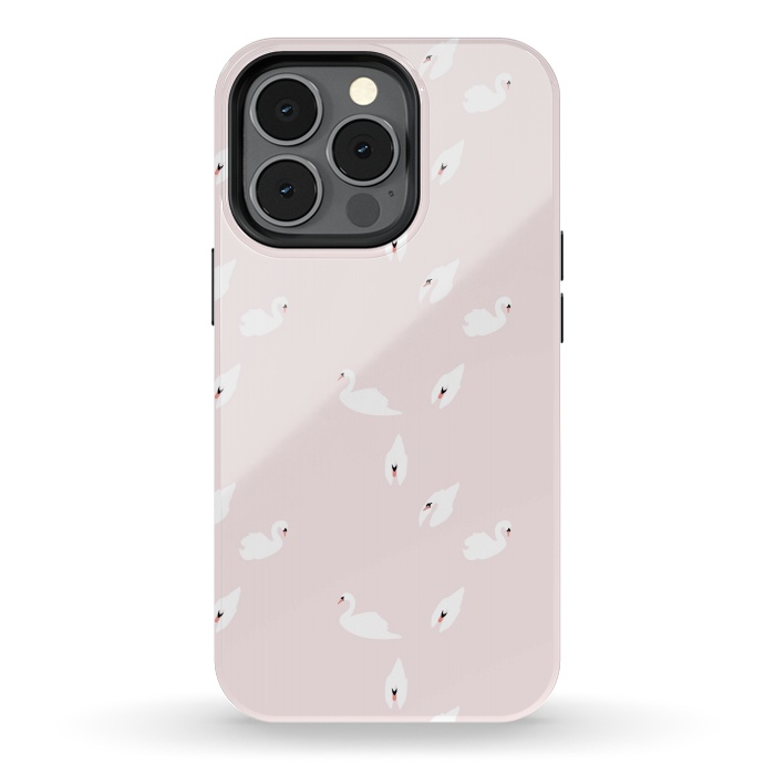 iPhone 13 pro StrongFit Swan Pattern on Pink 034 by Jelena Obradovic
