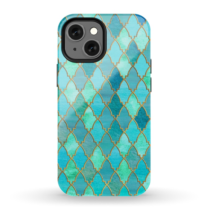 iPhone 13 mini StrongFit Teal Moroccan Shapes Pattern  by  Utart