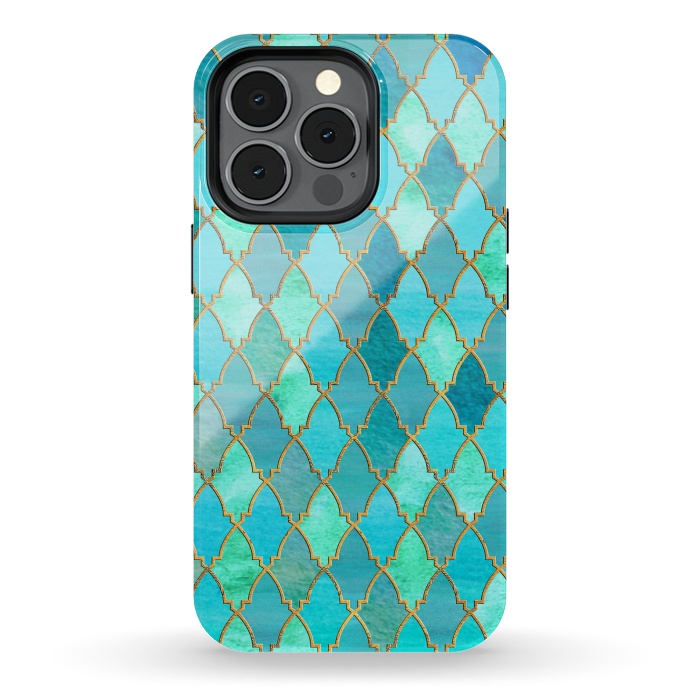 iPhone 13 pro StrongFit Teal Moroccan Shapes Pattern  by  Utart
