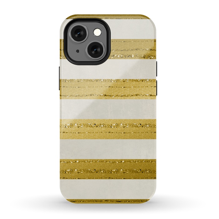 iPhone 13 mini StrongFit Golden Glitter Lines On Cream by Andrea Haase