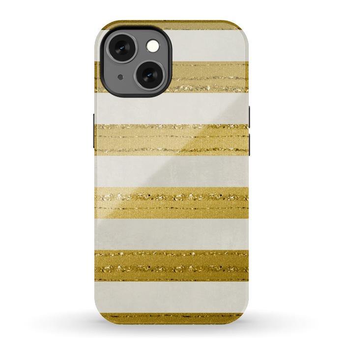 iPhone 13 StrongFit Golden Glitter Lines On Cream by Andrea Haase