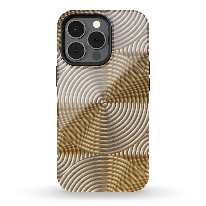 iPhone 13 pro StrongFit Shiny Golden Metal Embossed Circles 2 by Andrea Haase