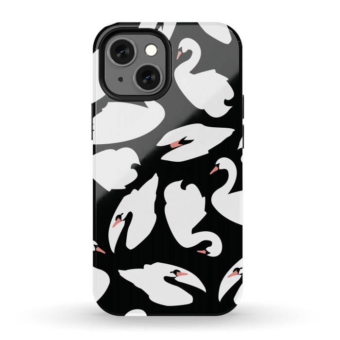iPhone 13 mini StrongFit White Swans On Black by Jelena Obradovic