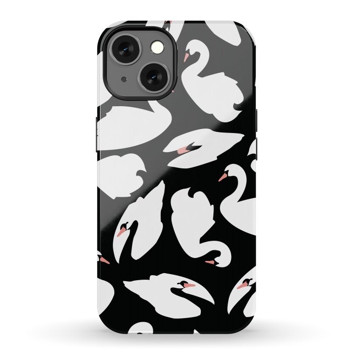 iPhone 13 StrongFit White Swans On Black by Jelena Obradovic