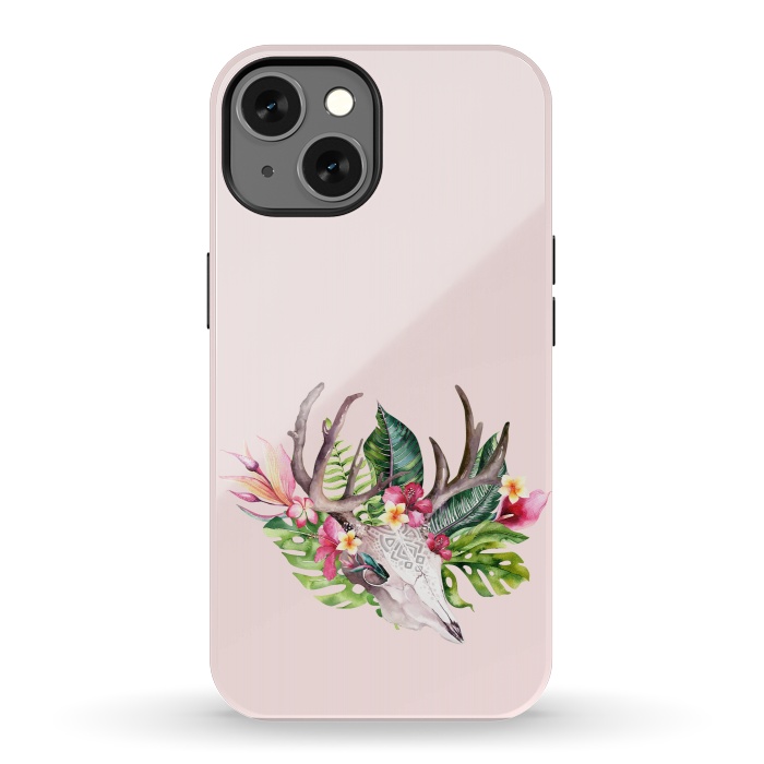 iPhone 13 StrongFit BOHO  Skull with tropical flowers and foliage by  Utart