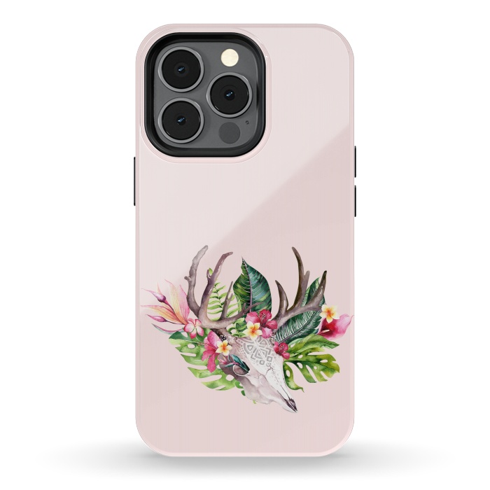iPhone 13 pro StrongFit BOHO  Skull with tropical flowers and foliage by  Utart