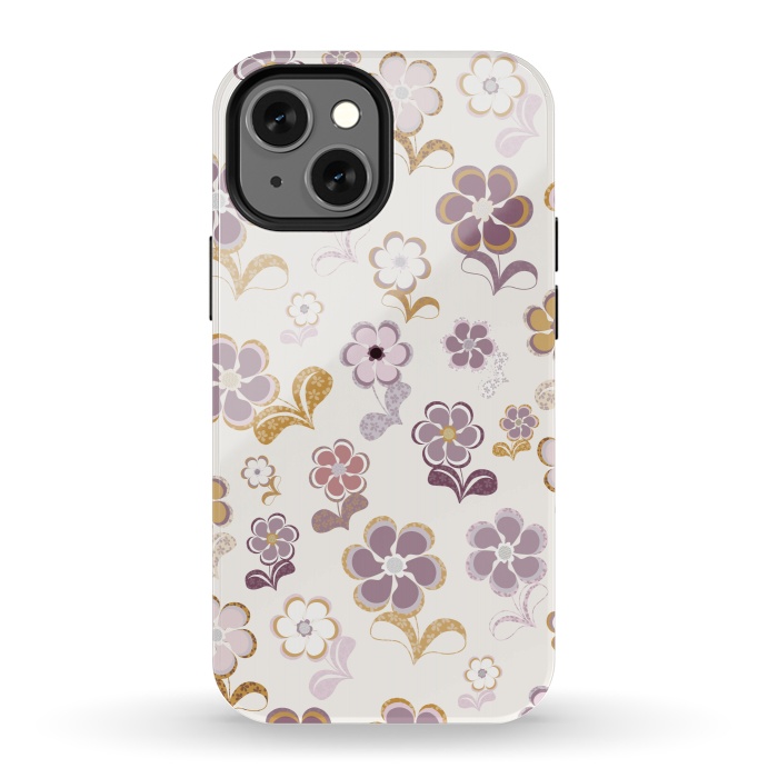 iPhone 13 mini StrongFit 60s Flowers in Purple and Mustard by Paula Ohreen