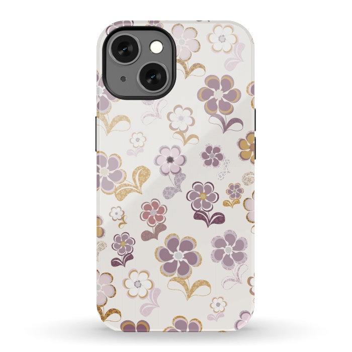 iPhone 13 StrongFit 60s Flowers in Purple and Mustard by Paula Ohreen