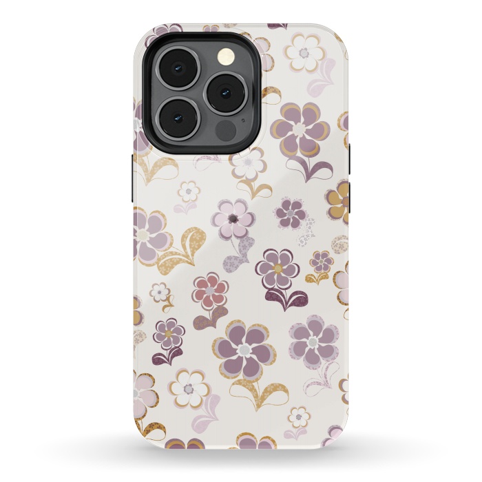 iPhone 13 pro StrongFit 60s Flowers in Purple and Mustard by Paula Ohreen