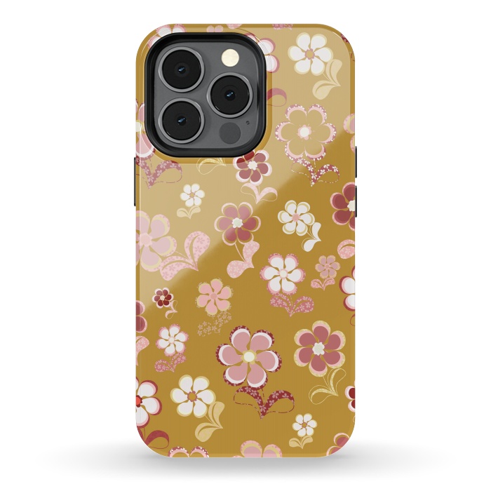 iPhone 13 pro StrongFit 60s Flowers in Mustard and Pink by Paula Ohreen