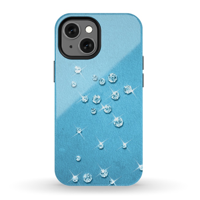 iPhone 13 mini StrongFit Sparkling Rhinestones on Blue by Andrea Haase