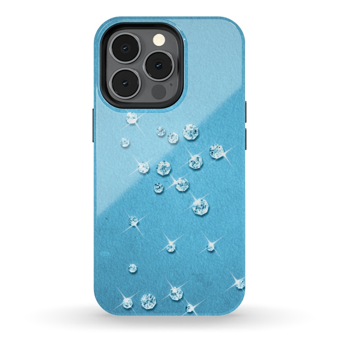 iPhone 13 pro StrongFit Sparkling Rhinestones on Blue by Andrea Haase