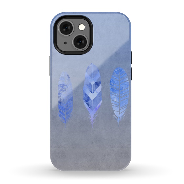 iPhone 13 mini StrongFit Blue Watercolor Feathers by Andrea Haase