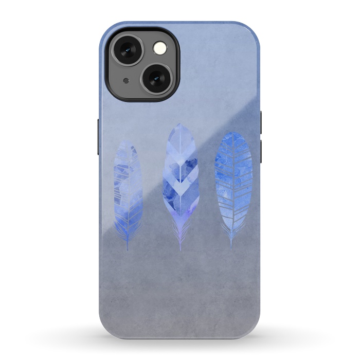 iPhone 13 StrongFit Blue Watercolor Feathers by Andrea Haase