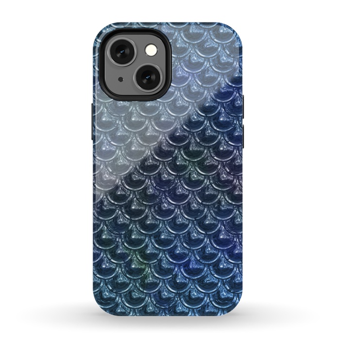 iPhone 13 mini StrongFit Shimmering Blue Metallic Scales by Andrea Haase